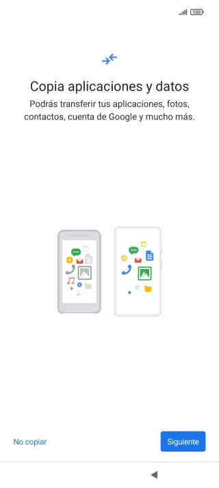 Puedes transferir el contenido de otro teléfono cuando activas tu teléfono por primera vez y cuando lo has restablecido. Cuando aparezca en la pantalla del teléfono esta imagen, ya está listo para la transmisión del contenido del otro teléfono.