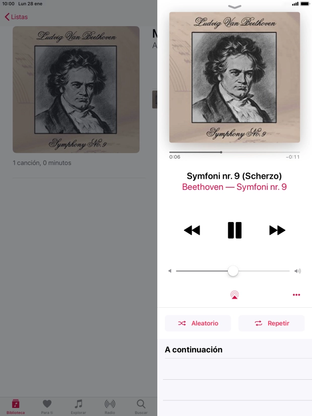 Pulsa la flecha hacia la derecha para ir al archivo de música siguiente.