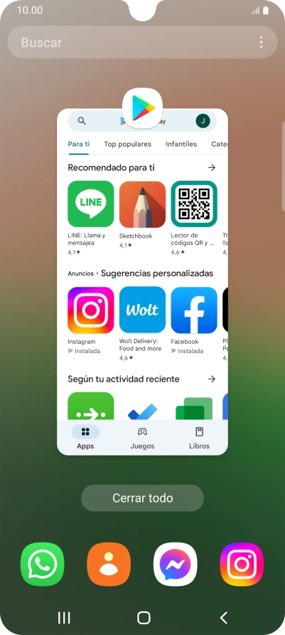 Para cerrar una sola aplicación en ejecución, desliza el dedo hacia arriba sobre la aplicación deseada.