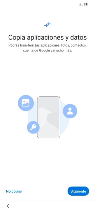Puedes transferir el contenido de otro teléfono cuando activas tu teléfono por primera vez y cuando lo has restablecido. Cuando aparezca en la pantalla del teléfono esta imagen, ya está listo para la transmisión del contenido del otro teléfono.