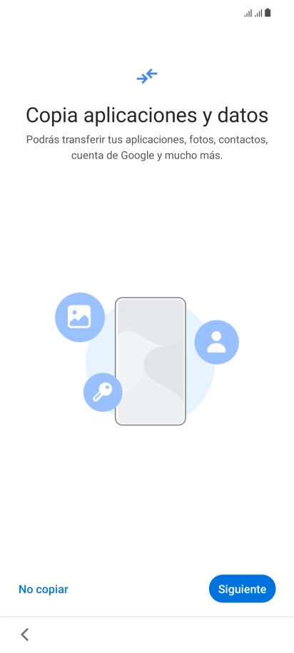 Puedes transferir el contenido de otro teléfono cuando activas tu teléfono por primera vez y cuando lo has restablecido. Cuando aparezca en la pantalla del teléfono esta imagen, ya está listo para la transmisión del contenido del otro teléfono.