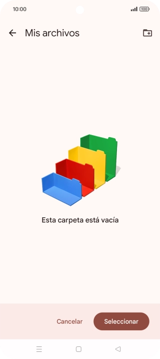 Si deseas crear una nueva carpeta, pulsa el icono de nueva carpeta y sigue las indicaciones de la pantalla para crearla.