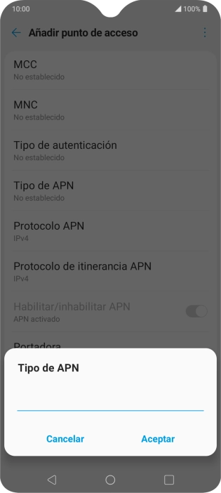 Introduce default y pulsa Aceptar.