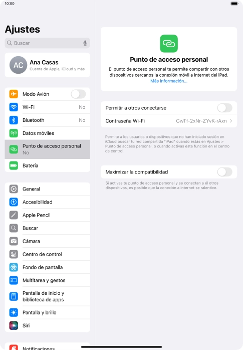Pulsa Contraseña Wi-Fi e introduce una contraseña.