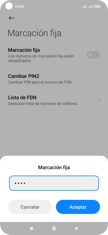 Introduce el código PIN2 y pulsa Aceptar.