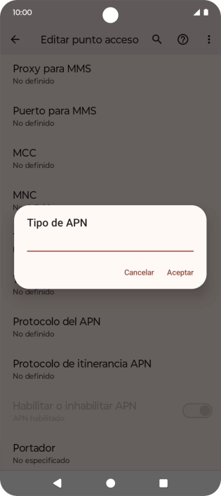 Introduce default y pulsa Aceptar.