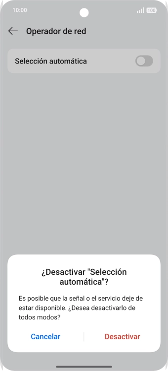 Pulsa Desactivar para desactivar la función y espera mientras el teléfono está buscando redes.