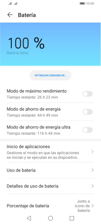 Pulsa el indicador junto al modo de ahorro de energía deseado para activar la función.