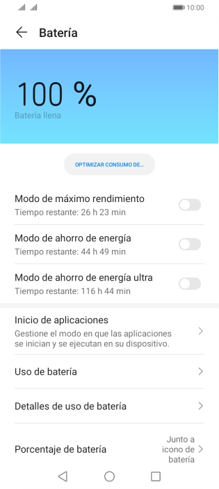 Pulsa el indicador junto al modo de ahorro de energía deseado para activar la función.