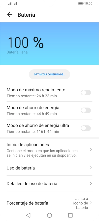 Pulsa el indicador junto al modo de ahorro de energía deseado para activar la función.
