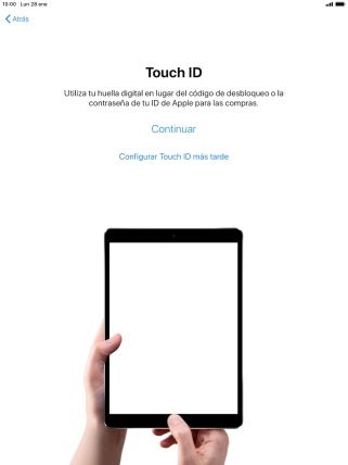 Sigue las indicaciones de la pantalla para activar el uso del sensor de identidad o pulsa Configurar Touch ID más tarde.