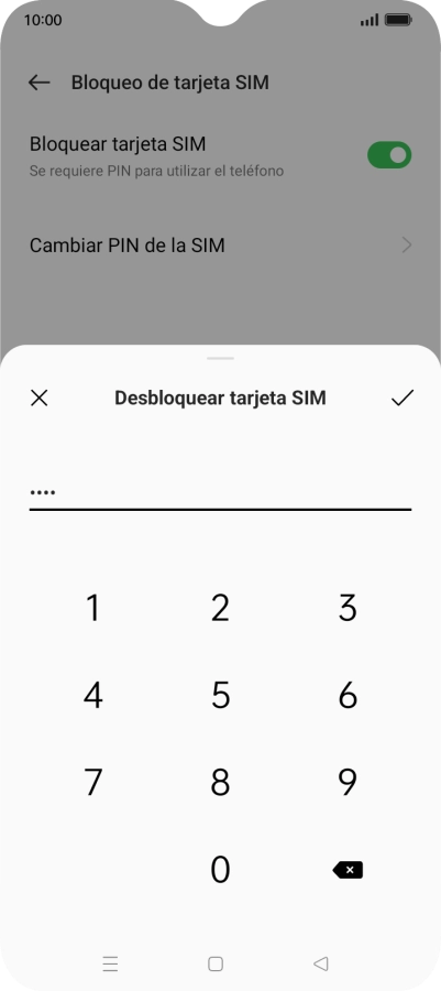 Introduce el código PIN y pulsa el icono de aceptar.
