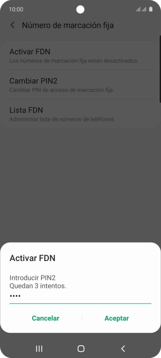 Introduce el código PIN2 y pulsa Aceptar.