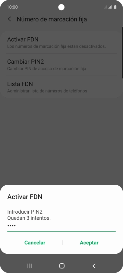 Introduce el código PIN2 y pulsa Aceptar.