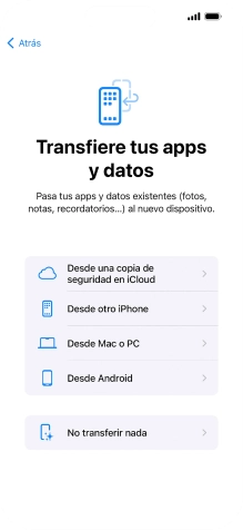 Pulsa No transferir nada y sigue las indicaciones de la pantalla para finalizar la activación del teléfono.