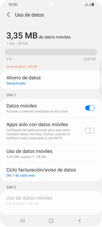 El consumo total de datos se visualiza ahora en la pantalla.