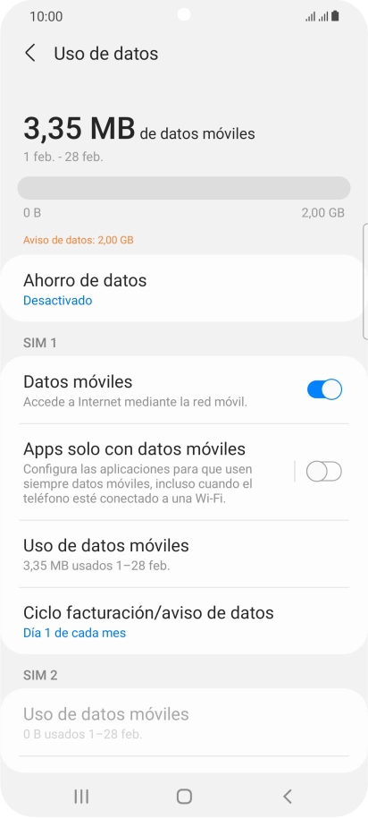 El consumo total de datos se visualiza ahora en la pantalla.