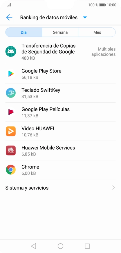 El consumo de datos por cada aplicación aparece bajo el nombre de la aplicación.