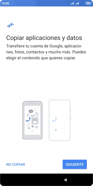Puedes transferir el contenido de otro teléfono cuando activas tu teléfono por primera vez y cuando lo has restablecido. Cuando aparezca en la pantalla del teléfono esta imagen, ya está listo para la transmisión del contenido del otro teléfono.