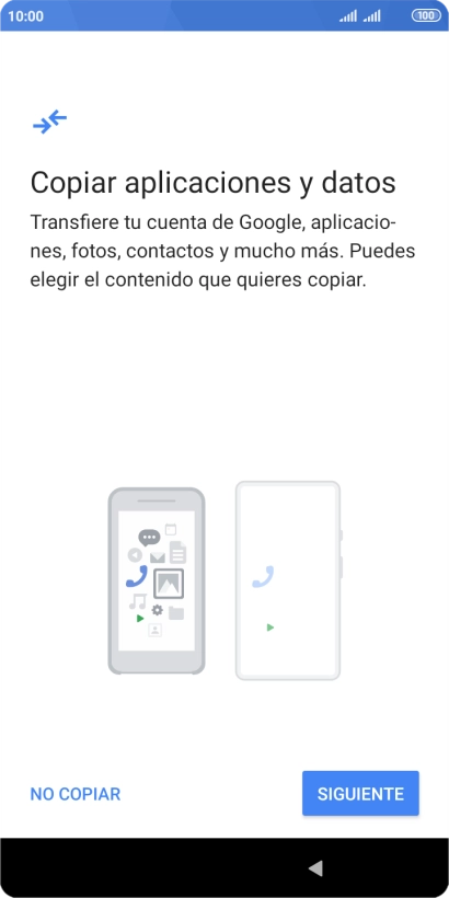 Puedes transferir el contenido de otro teléfono cuando activas tu teléfono por primera vez y cuando lo has restablecido. Cuando aparezca en la pantalla del teléfono esta imagen, ya está listo para la transmisión del contenido del otro teléfono.