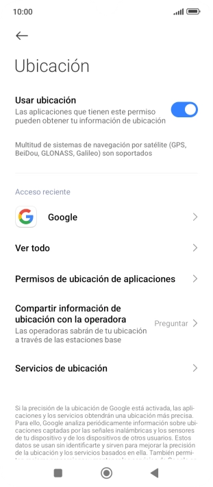 Pulsa Permisos de ubicación de aplicaciones.