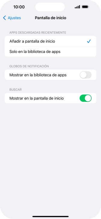 Para añadir nuevas apps descargadas a la pantalla de inicio y a la biblioteca de apps, pulsa Añadir a pantalla de inicio.
