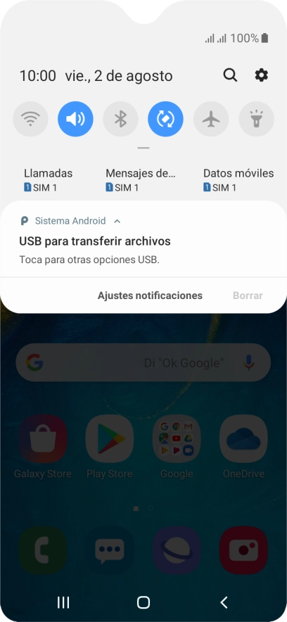 Pulsa Toca para otras opciones USB..