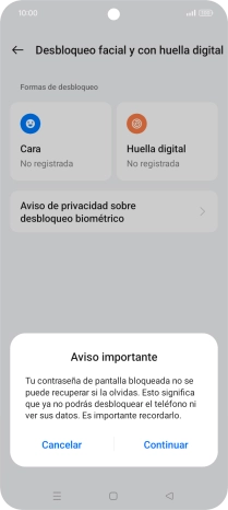 Pulsa Continuar y sigue las indicaciones de la pantalla para crear un código de seguridad del teléfono adicional.