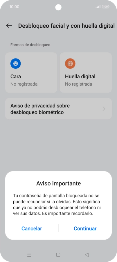 Pulsa Continuar y sigue las indicaciones de la pantalla para crear un código de seguridad del teléfono adicional.