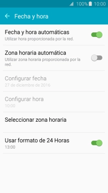 Pulsa Zona horaria automática para activar la función.