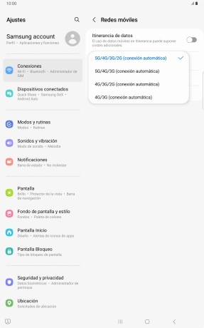 Pulsa el tipo de red deseado.
