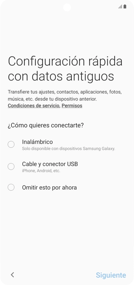 Puedes transferir el contenido de otro teléfono cuando activas tu teléfono por primera vez y cuando lo has restablecido. Cuando aparezca en la pantalla del teléfono esta imagen, ya está listo para la transmisión del contenido del otro teléfono.