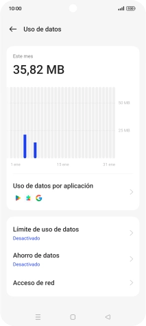 El consumo total de datos se visualiza ahora en la pantalla.