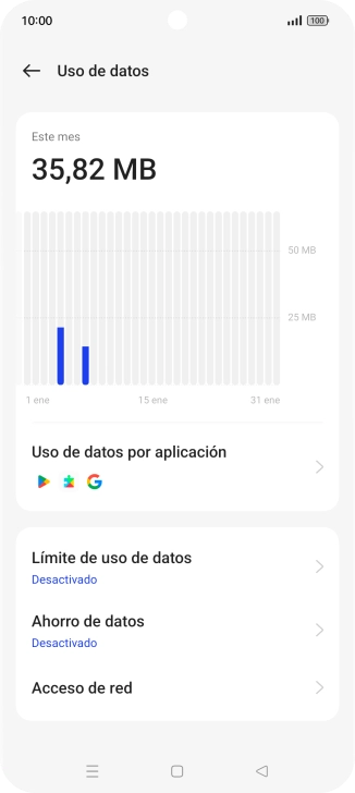 El consumo total de datos se visualiza ahora en la pantalla.