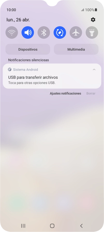 Pulsa Toca para otras opciones USB..