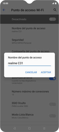 Introduce el nombre deseado de la conexión Wi-Fi y pulsa ACEPTAR.