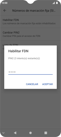 Introduce el código PIN2 y pulsa ACEPTAR.
