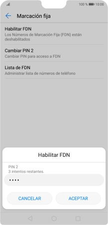 Introduce el código PIN2 y pulsa ACEPTAR.