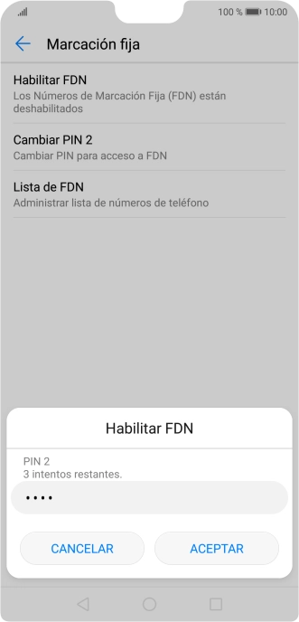 Introduce el código PIN2 y pulsa ACEPTAR.