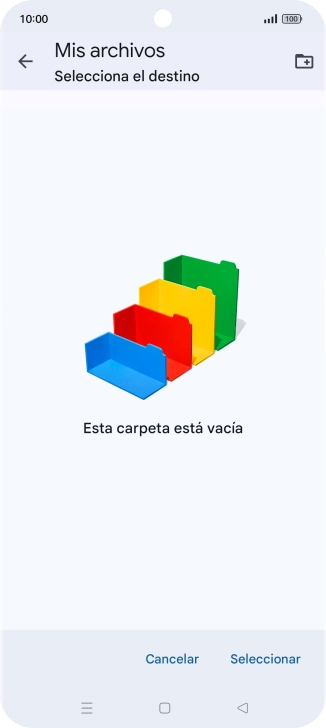 Si deseas crear una nueva carpeta, pulsa el icono de nueva carpeta y sigue las indicaciones de la pantalla para crearla.