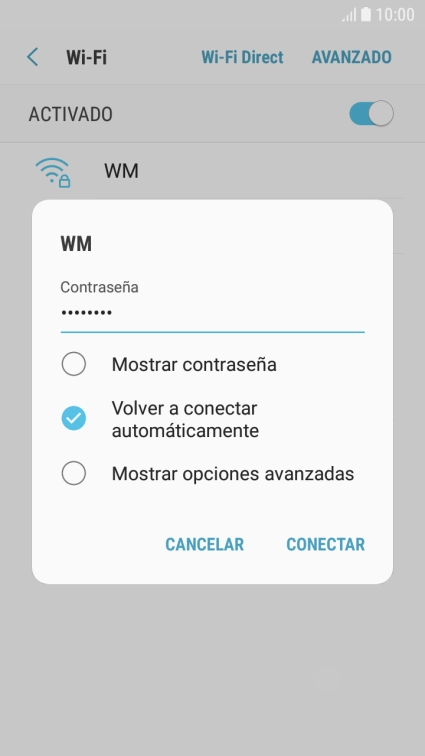 Introduce la contraseña de la red wifi y pulsa CONECTAR.