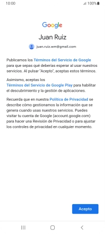 Pulsa Acepto y sigue las indicaciones de la pantalla para seleccionar los ajustes de tu cuenta de Google.