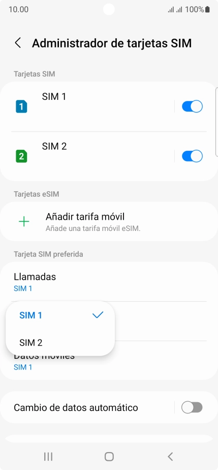 Pulsa la tarjeta SIM deseada.