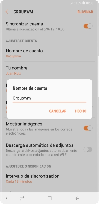 Introduce el nombre deseado de la cuenta de correo electrónico y pulsa HECHO.