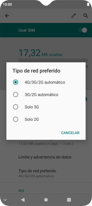 Pulsa el tipo de red deseado.