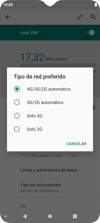 Pulsa el tipo de red deseado.