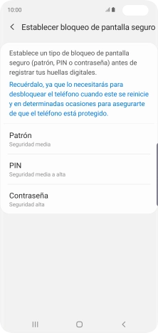 Pulsa el código de seguridad deseado y sigue las indicaciones de la pantalla para crear un código de seguridad del teléfono adicional.