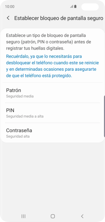 Pulsa el código de seguridad deseado y sigue las indicaciones de la pantalla para crear un código de seguridad del teléfono adicional.