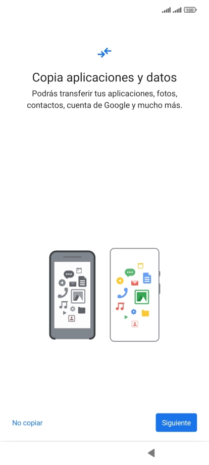 Puedes transferir el contenido de otro teléfono cuando activas tu teléfono por primera vez y cuando lo has restablecido. Cuando aparezca en la pantalla del teléfono esta imagen, ya está listo para la transmisión del contenido del otro teléfono.