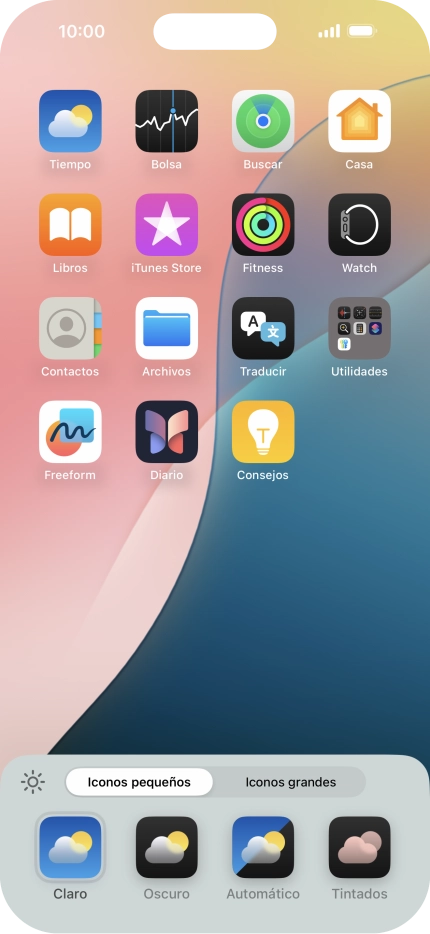 Pulsa el ajuste deseado para seleccionar el tamaño de los iconos de las apps en la pantalla de inicio.